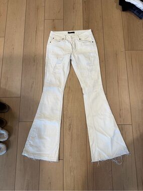 White Distressed Flare Jeans - High-Rise Wide Leg